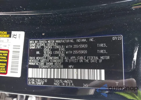 2024 Toyota Grand Highlander Limited из США, поврежденный, VIN 5TDAAAB52RS006098